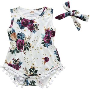 Zomer Baby Meisje Bodysuit Leuke Bloemen Gedrukt Mouwloze Peuter Kid Baby Meisjes Outfit Hoofdband Kleding Ropa De Beb #35