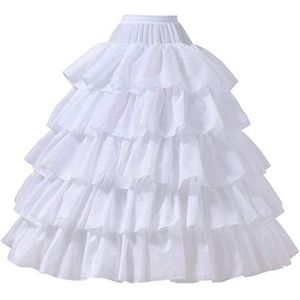 Mode Dame Pettiskirt 4 Hoop 5 Lagen Tule Lange Rok Petticoat Zachte Bruiloft Prom Kleding Onderrok Crinoline Lange Petticoat