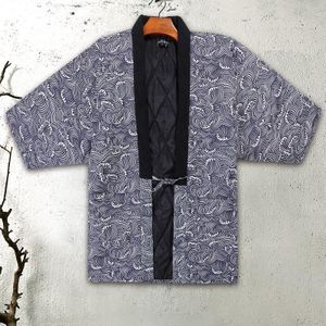 Herfst Winter Mannelijke Kimono Haori Dikke Warme Katoen Gewatteerde Jas Casual Home Kleding Mannen Effen Kleur Losse Overjas Een size