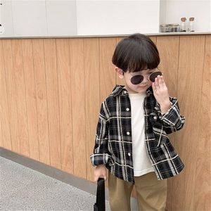 Lente Herfst Jongens Mode Plaid Shirts Koreaanse Katoen Lange Mouwen Turn-Down Kraag Kids Casual Tops