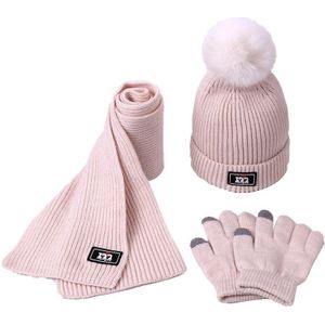 Drie Stuk Beanie Muts Sjaal Handschoenen Set Baby Meisjes Kinderen Faux Pompon Gebreide Skullies Hoeden Kids Winter Warm Wol haak Caps