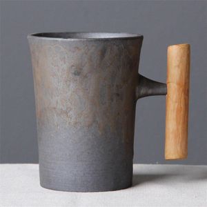 Japanse Stijl Vintage Keramische Mok Tumbler Roest Glazuur Thee Melk Bier Mok Met Houten Handvat Water Cup Thuis kantoor