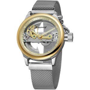 Forsining Unieke Golden Bridge Automatische Mechanische Horloge Mannen Magneet Mesh Strap Chain Crown Business Horloges