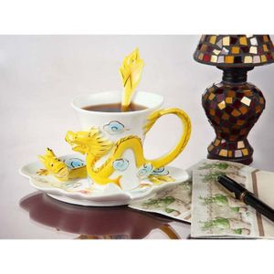 dragon Phoenix keramische cup kleur emaille porseleinen kop schotel lepel set koffie thee set