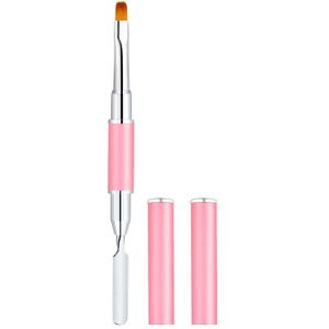 1Pc Dubbele Kop Acryl Nagellak Brushs Platte Tip En Rvs Gel Spatel Professionele Gel Toepassing Tool 3 kleuren Borstel