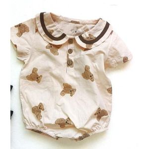 2022 Zomer Baby Meisje Dot Bodysuit Cotton Baby Boy Korte Mouw Leuke Beer Print Jumpsuit Kids Peuter Kleding 0-24M