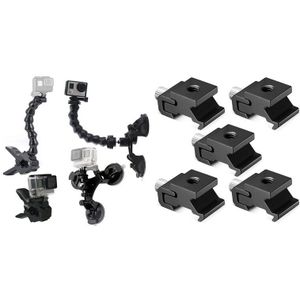 1 Set Zuignap Auto Mount Houder + Jaws Flex Clamp Mount & 5Pcs Camera Koude Schoen Beugel mount Adapter