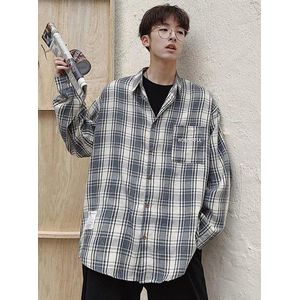 Mannen Student Dunne Aankomst Lente En Herfst Mode Losse Lange Mouwen Mannelijk Overhemd Tiener Jongen Koreaanse Stijl S05