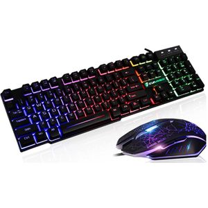T6 Regenboog Led Backlit Multimedia Ergonomisch Usb Gaming Toetsenbord Bedrade Muis En Muismat Voor Pc Laptop Computer Gebruikers Gamers