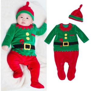 0-24M Kerst Baby Meisje Jongen Rompertjes Hoeden Xmas Kerstman Kleding Fluwelen Romper Hoed Outfit