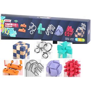 7 In 1 Kongming Lock Metalen Brain Teaser Puzzel Gesp Set Kinderen Educatief Speelgoed Spel Puzzels Speelgoed Set Kids Kerst