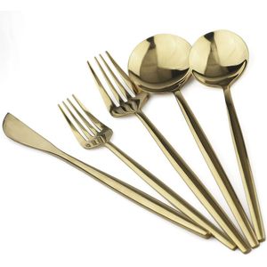 5Pcs Luxe Regenboog Bestek Set Bestek Set Goud Restaurant Dessert Vork Bestek 304 Roestvrij Staal Servies Zilverwerk Set