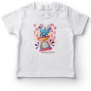 Angemiel Baby Klok Üzerideki Zoete Monster Baby Boy T-shirt Wit