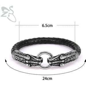 ZS Rvs Punk Armbanden Rock Roll Zwart Lederen Armband Mannelijke Hip Hop Armbanden voor Mannen Vintage Mannelijke Biker Sieraden