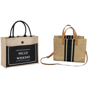 Grote Shopper Bag Jumbo Canvas Totes Beach Bag Grote Schoudertas (Zwart) & Linnen Luxe Handtas Vrouwelijke Schoudertas
