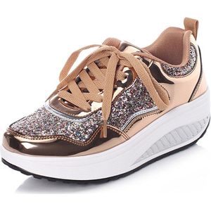 Vrouwen Loopschoenen Pu Leer Mode Sneakers Sport Schoenen Wit Goud Walking Jogging Schoenen Vrouwelijke Trainers