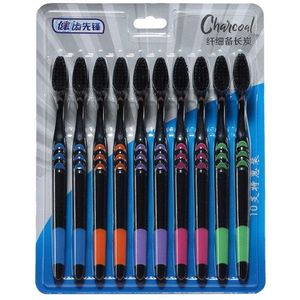 10 Pcs Zachte Tandenborstel Bamboe Houtskool Antibacteriële Mondhygiëne Zorg Diepe Reiniging Draagbare Reizen Eco Vriendelijke