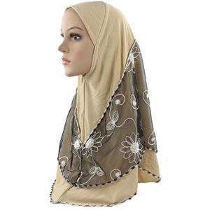 Moslim Vrouwen Meisjes Hijab Geborduurde Sjaals Gewikkeld Met Schoonheid Gaas Bloem Patroon Sjaal Zachte Sjaal