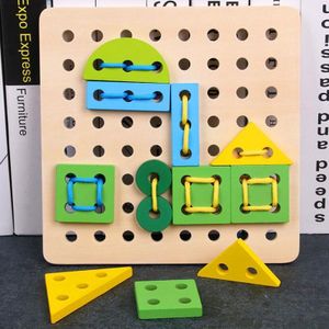 Houten Fijne Motoriek Speelgoed 3-6 Jaar Vroeg Onderwijs Puzzel Dragen Touw Naaien Play Kit Educatief Speelgoed voor Kids