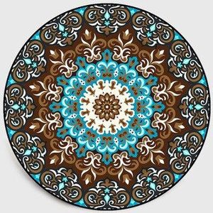 Europese stijl folk-custom Blauw bruin Mandala bloemen Ronde woonkamer tapijt maatwerk Slaapkamer anti-slip mat pluche tapijt