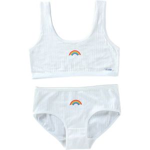 C9GB Teenage Young Girls 2Pcs Underwear Set Rainbow Bridge Print Cotton Training Bra Vest Top and Panties Sports Bralette