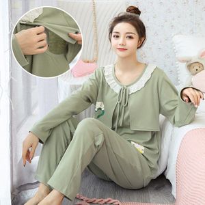 3 Kleur Katoen Moederschap Verpleging Pyjama Sets Lente Herfst Borstvoeding Gewaad Voor Zwangere Vrouwen Zwangerschap Nachtkleding Lounge