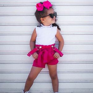 2 Stuks Peuter Kids Baby Meisje Zomer Kleding Sets Wit T-shirt Tops + Shorts Overalls Broek Outfits Set