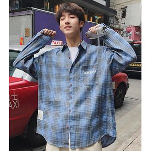 Mannen Student Dunne Aankomst Lente En Herfst Mode Losse Lange Mouwen Mannelijk Overhemd Tiener Jongen Koreaanse Stijl S05