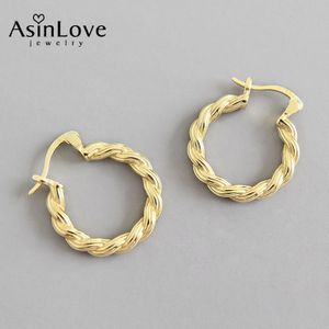Asinlove 18K Gold Weave Twist Oorringen Echt 925 Sterling Zilveren Oorbellen Voor Vrouwen Dames Unieke Fijne sieraden