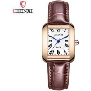 Luxe Brand Chenxi Mannen Vrouwen Casual Quartz Horloges Retro Vierkante Romeinse Cijfers Minimalisme Lederen Band Jurk Horloge