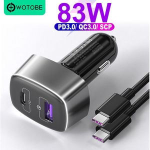 Wotobe 2 Poort 83W Super Snelle Auto-oplader, usb C Pd/Pps 65W/45W 20V 20W,QC3.0/Afc/FCP18W Voor Iphone 13 Xiaomi Dell Xps Hp Laptops