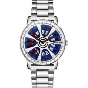 Horloge Mannen Quartz Horloges Roestvrij Stalen Horloge Luxe Zwarte Ronde Autobanden Vorm Mineraal Gehard Glas Accessoires