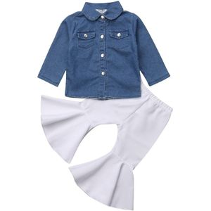 Peuter Baby Baby Meisje Casual Outfits Denim Tops + Uitlopende Lange Broek Broek Meisjes Kleding Set
