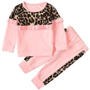 Peuter Kids Baby Meisjes Lange Mouw Luipaard Print Ruches Tops Tee Broek Outfits Casual Kleding Lente Herfst Tweedelige Set