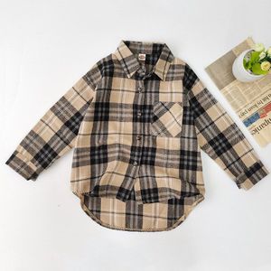 En Najaar Meisjes Shirt Europese En Amerikaanse Kinderen Retro Lange Mouwen Voor Korte Rug Lange Plaid Revers shirt