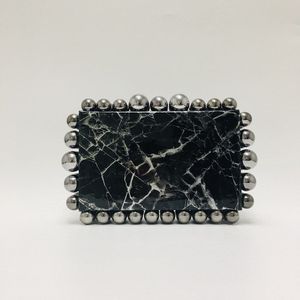 Women Shoulder Bag Mirror Acrylic Box Clutches Evening Lady Handbags Chain Bag Pearl Marble Clasp Colorful Resin