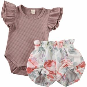 Baby Zomer Kleding Baby Baby Girl Bloemen Kleding Ruches Mouwloze Romper Top Bloemen Shorts Broek Sunsuit Outfit