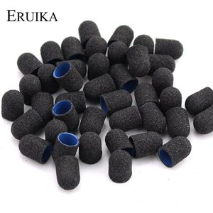 50 stuks Zwart 10*15mm Plastic Schuren Caps Rubber Nail Boor Foot Cuticle Frees voor Manicure Pedicure bestanden Accessoires