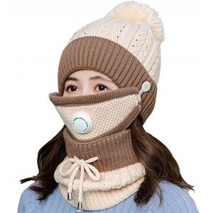 Vrouwen Herfst Winter Warm Gebreide Beanie Cap Gezicht Cover Sjaal Outdoor Set