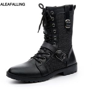 Aleafalling Mode Klassieke Goede Man Laarzen Lace Up Mid-kalf Gesp Mannen Schoenen Outdoor Straat Stijl Mannen Schoenen maat 39-44 M063