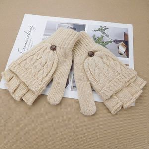 1 Paar Vrouwen Hand Warm Flip Handschoenen Zachte Half Vinger Wanten Gebreide Thicken Kunstmatige Wol Thermische Herfst Winter Handschoenen