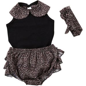 Baby Zomer Kleding Pasgeboren Kid Baby Meisje Kleding Mouwloze Romper Top Gelaagde Ruches Luipaard Pp Shorts Hoofdband Outfit