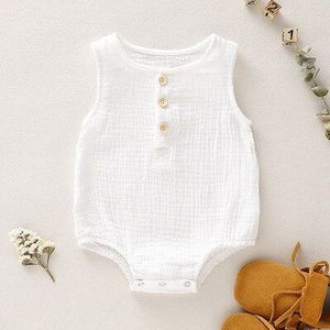 Baby Jongens Romper Zomer Baby Unisex Pasgeboren Knop Mouwloze Solid One-Stukken Jumpsuit Baby Katoen Linnen Kleding Outfit