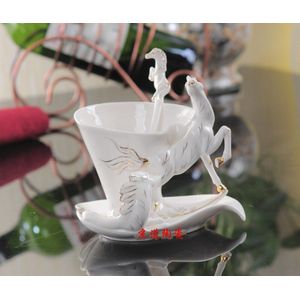 Paard Enamel Koffie Porselein Thee Melk Mok Set Creatieve Keramische Drinkware Europese Bone China