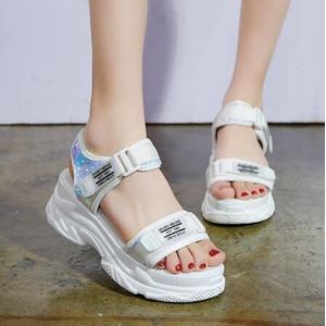 Zomer zilveren glitter hoge platform sandalen vrouwen dikke bodem comfortabele haak lus zomer schoenen vrouw casual sandalias mujer