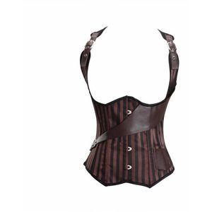 Underbust Steampunk Corset Top Taille Trainer Piraat Burlesque Kostuum Lederen Korsetten En Bustiers Plus Size Bruin Vrouwen Vintage