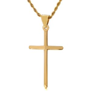 Trendy Gouden Kruis Hanger Ketting Voor Mannen Jongen Rvs Katholicisme Religieuze Kettingen Eenvoudige Charme Mannelijke Sieraden