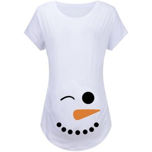 Kerst Zwangere Dames T-shirt Sneeuwman Print Ronde Hals Korte Mouwen Voor Zwangere Vrouwen Kleding Witte Vrouwelijke T-shirt