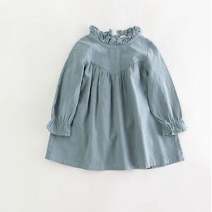 Baby meisje met lange mouwen jurk kinderen lente katoen linnen jurk vintage Losse shirt jurken kids blouse herfst kleding