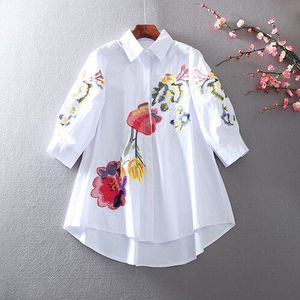 Superaen Lente En Herfst Koreaanse Stijl Vrouwen Shirts Katoen Casual Wild Pluz Size Casual Borduurwerk Drie Kwart Mouw